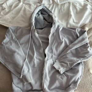 Brandy Melville light blue oversized Hooded Zip-Up Sweatshirt
